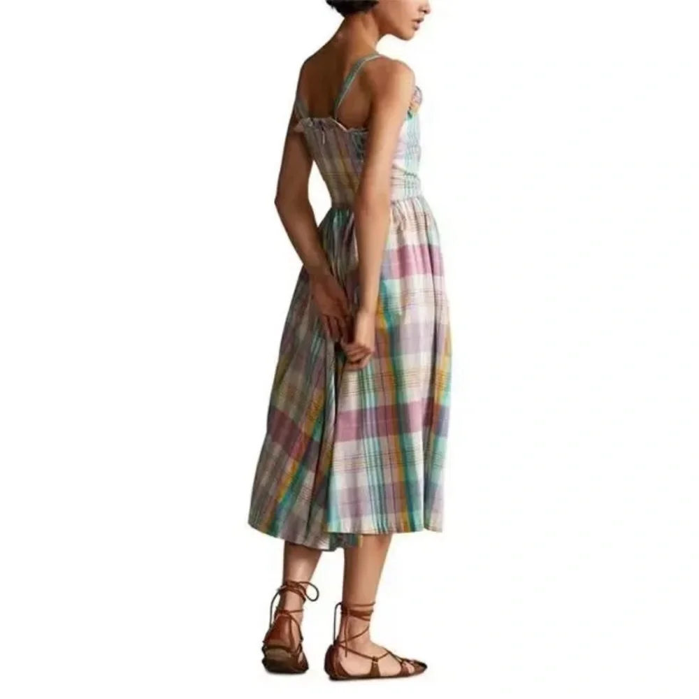 NWT POLO RALPH LAUREN Madras Plaid Ruffle Midi Dress $248 - Picture 3 of 3
